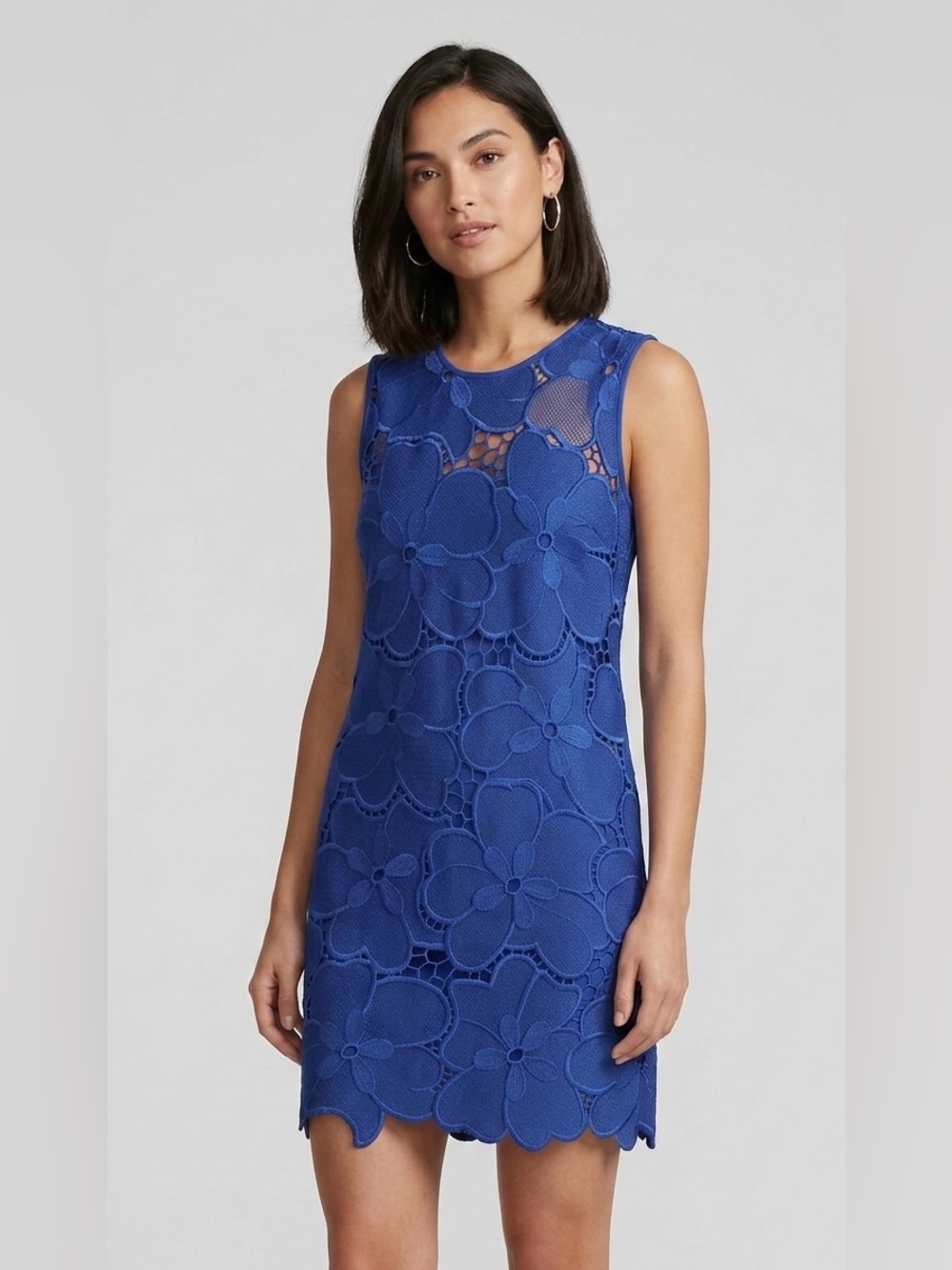 Cynthia Rowley Royal‎ Blue Floral Guipure Lace Shift Dress - Size 6 brunch